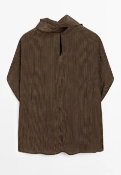 Massimo Dutti PINSTRIPE GARMENT WITH SCARF COLLAR - Blouse - Mottled Dark Brown -Massimo Dutti Shop 97bb270339b54610bbe2ea43960f7924