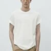 Massimo Dutti Textured Short Sleeve - Basic T-Shirt - Beige -Massimo Dutti Shop 989a2812944d45a8bc5e726cd6a799d3