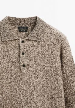 Massimo Dutti BUTTONED POLO COLLAR - Jumper - Sand -Massimo Dutti Shop 98a732179dcf4de0867af46f0d0aa537