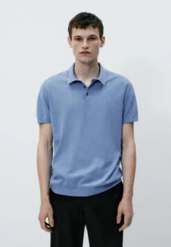 Massimo Dutti Kurzärmeliger - Polo Shirt - Light Blue Denim