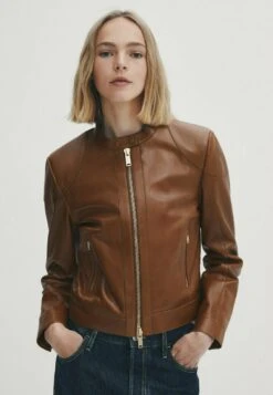 Massimo Dutti With Padded Shoulders - Leather Jacket