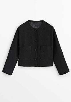 Massimo Dutti Cropped Textured- Summer Jacket - Black -Massimo Dutti Shop 990ffcf148234ddfa47d51fcb0a315fd