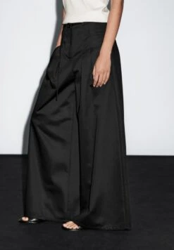 Massimo Dutti PALAZZO WITH TIE - Trousers - Black -Massimo Dutti Shop 9956bf77925548b9ae426bef43f6e68e