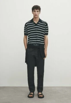 Massimo Dutti Short Sleeve Striped - Polo Shirt - Dark Blue -Massimo Dutti Shop 99970814892448b8874cdc9693faf676