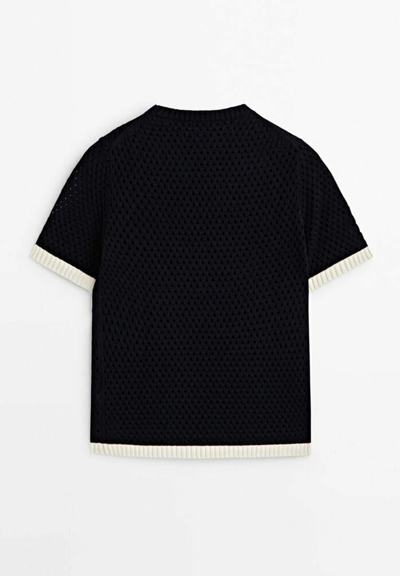 Massimo Dutti Contrast Short Sleeve Open - Jumper - Blue Denim 7 Massimo Dutti Contrast Short Sleeve Open - Jumper - Blue Denim - Image 5