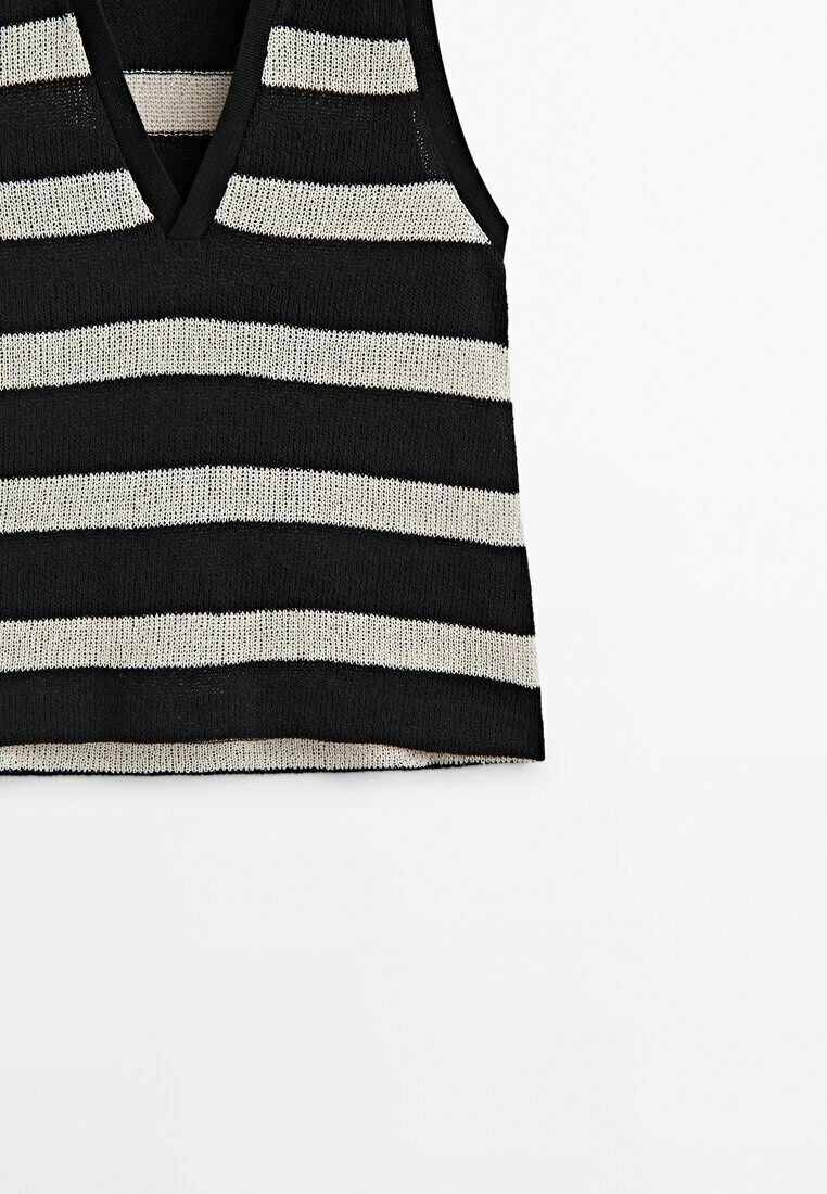 Massimo Dutti Textured Striped Sleeveless - Polo Shirt - Black 11 Massimo Dutti Textured Striped Sleeveless - Polo Shirt - Black - Image 9
