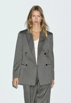 Massimo Dutti DOUBLE-BREASTED PINSTRIPE - Blazer - Grey