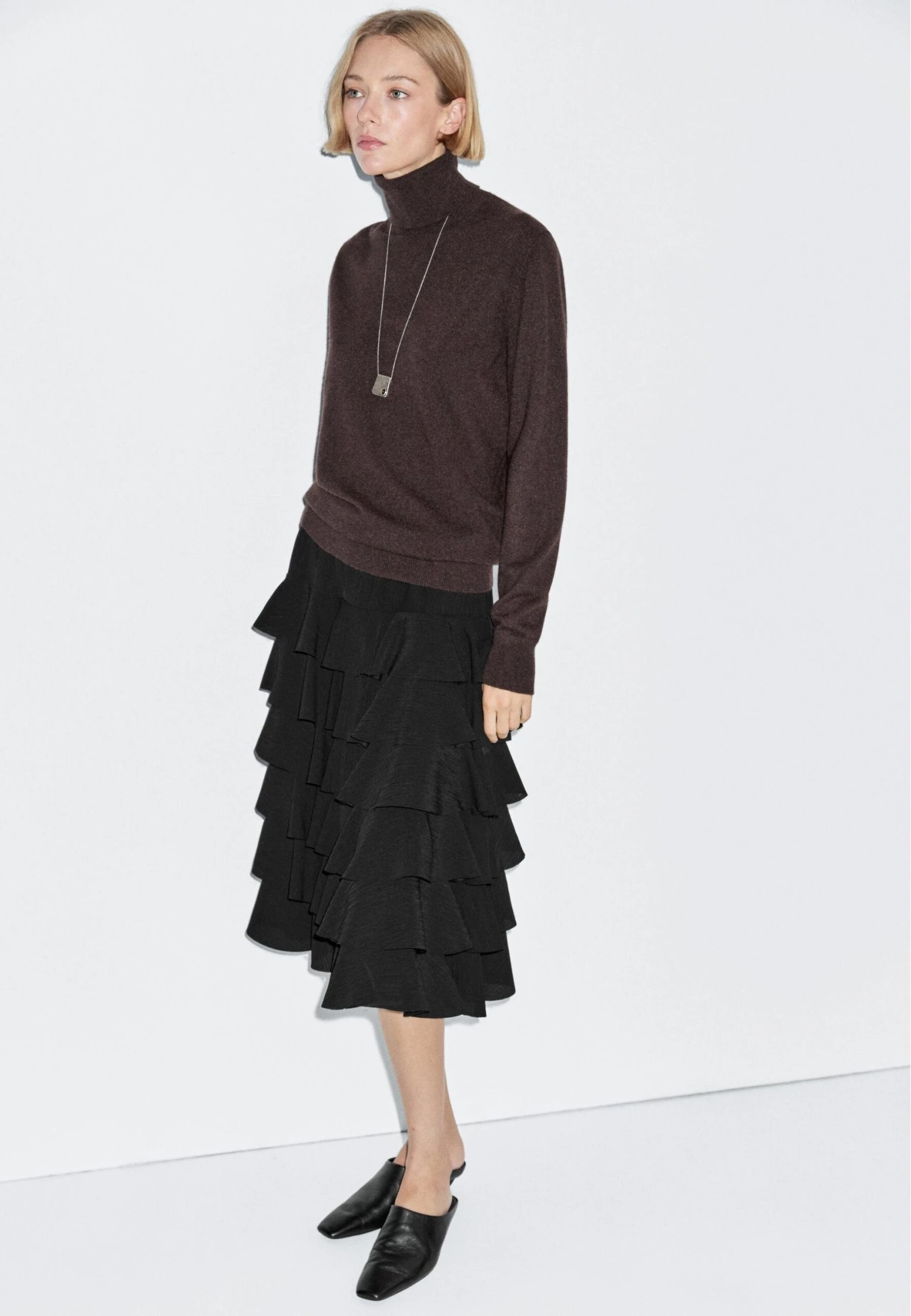 Massimo Dutti RUFFLED MIDI - A-line Skirt - Black 7 Massimo Dutti RUFFLED MIDI - A-line Skirt - Black - Image 5