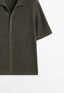 Massimo Dutti Crochet With Buttoned- Shirt - Khaki -Massimo Dutti Shop 9ab709476a0948799fbf04570074e4fc