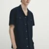 Massimo Dutti Micro- Short Sleeve With Pockets- Shirt - Dark Blue -Massimo Dutti Shop 9b49d3cc44af4d8d923f2d25822688ec