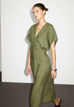 Massimo Dutti SHORT SLEEVE LINEN MIDI - Day Dress - Mottled Dark Green -Massimo Dutti Shop 9bcc9b08344a415ea3c51f4fdef4acc7