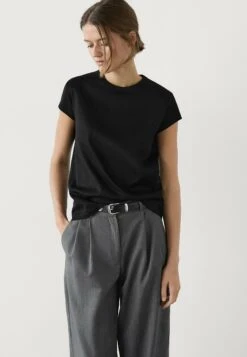 Massimo Dutti SHORT SLEEVE WITH ROUND NECK - Basic T-shirt - Black Denim