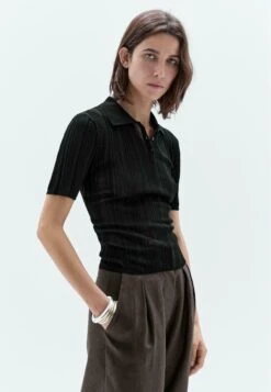 Massimo Dutti SHORT SLEEVE WITH RIBBED DETAIL - Polo Shirt - Black