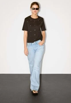 Massimo Dutti OVERSIZED WITH EYELETS - Print T-shirt - Dark Brown