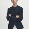 Massimo Dutti Textured Blend - Blazer Jacket - Dark Blue -Massimo Dutti Shop 9c998e0edaf24cbfbb6f0ff6705e1c1d