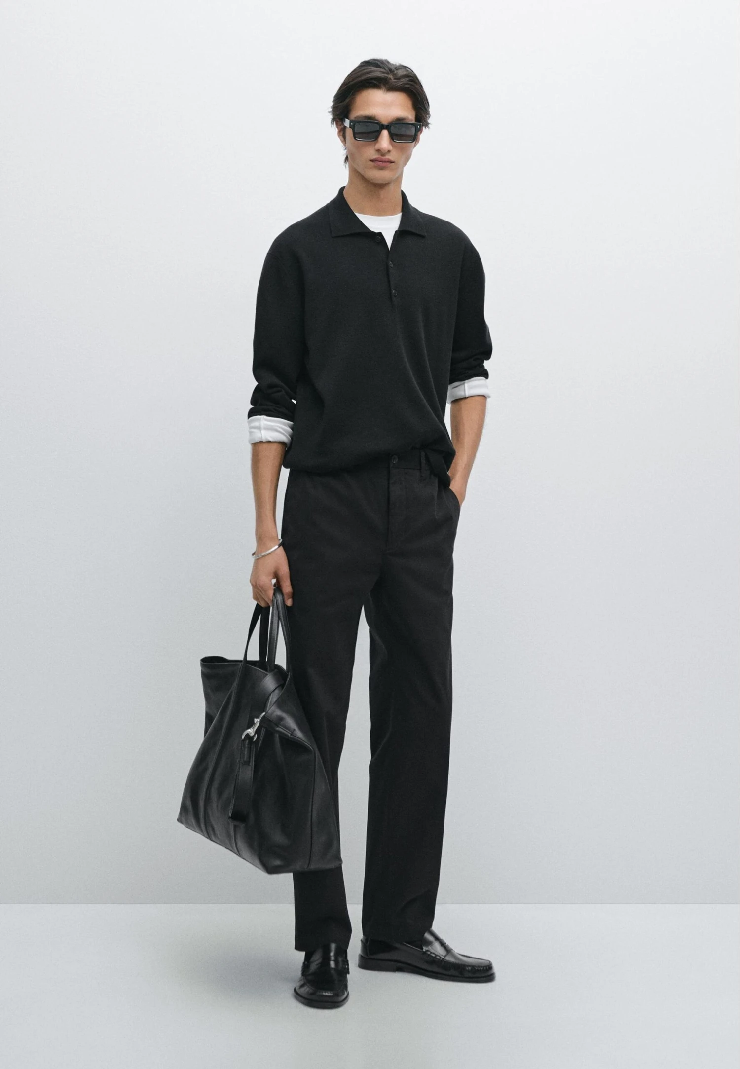 Massimo Dutti LONG SLEEVE POLO COLLAR - Jumper - Black 4 Massimo Dutti LONG SLEEVE POLO COLLAR - Jumper - Black - Image 2