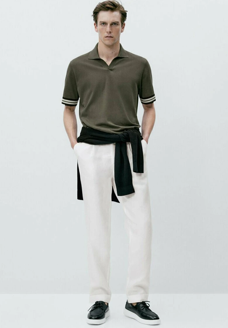 Massimo Dutti Contrast Short Sleeve - Polo Shirt - Khaki 4 Massimo Dutti Contrast Short Sleeve - Polo Shirt - Khaki - Image 2