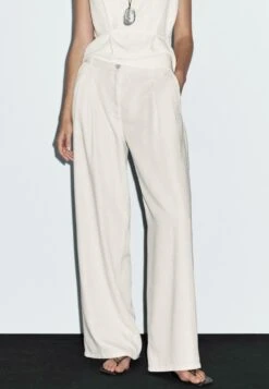 Massimo Dutti WIDE-LEG WITH DOUBLE DART - Trousers - White