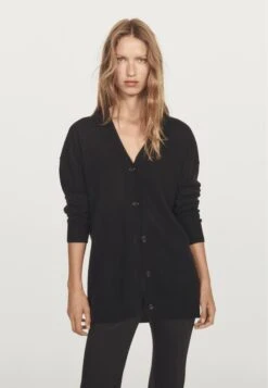 Massimo Dutti BUTTONED OVERSIZE WITH V-NECK - Cardigan - Black