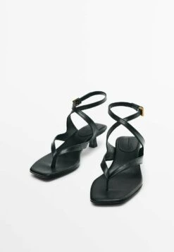 Massimo Dutti With Crossover Straps- T-Bar Sandals - Black -Massimo Dutti Shop 9e3f1a5b41a94b76b8447ec289ddc302