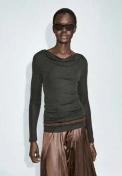 Massimo Dutti WITH DRAPED NECKLINE - Long Sleeved Top - Dark Grey
