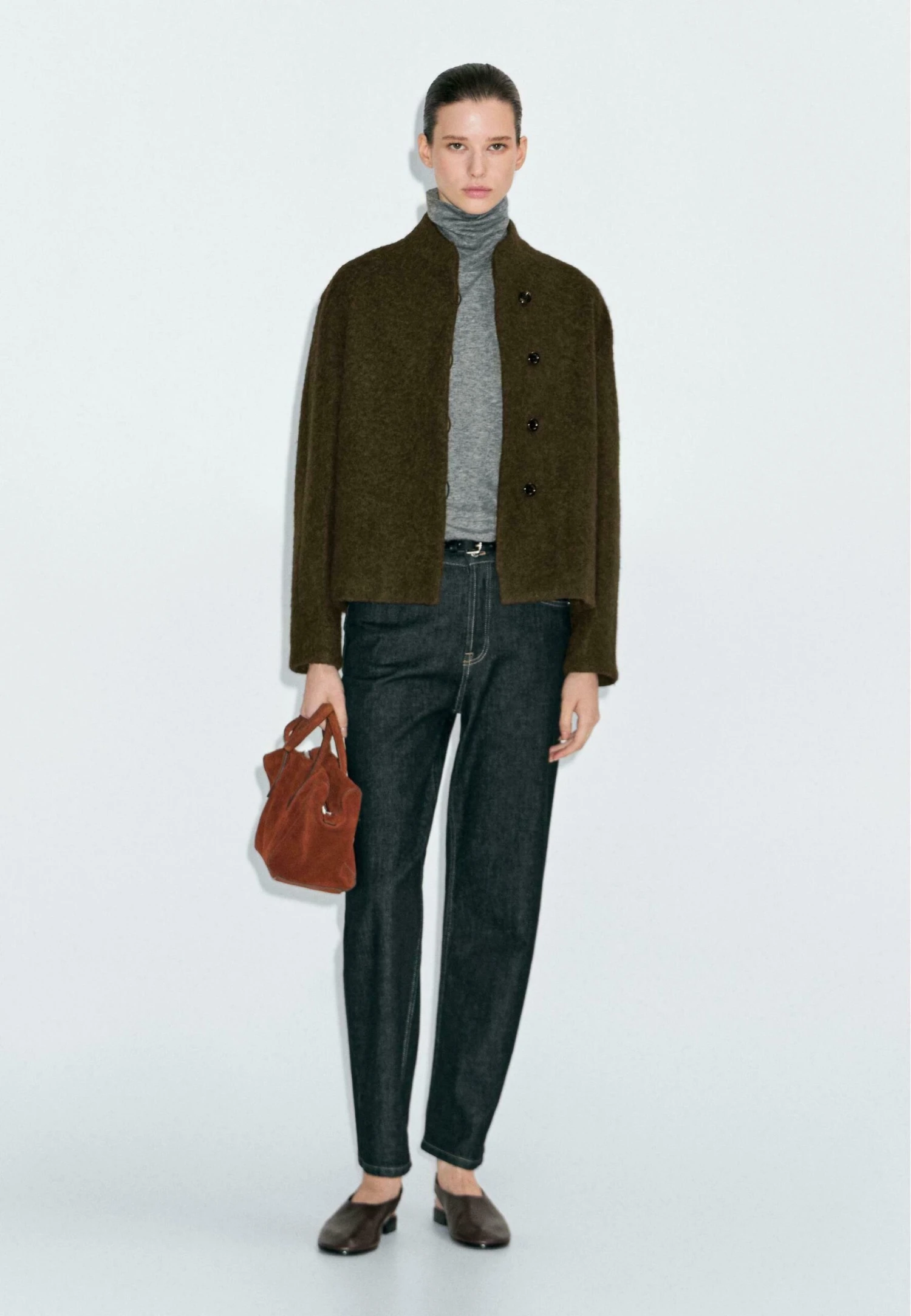 Massimo Dutti SHORT ALPACA - Cardigan - Khaki 4 Massimo Dutti SHORT ALPACA - Cardigan - Khaki - Image 2