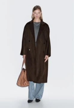 Massimo Dutti LONG DOUBLE-BREASTED - Classic Coat - Brown