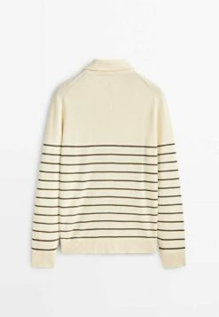 Massimo Dutti Striped Mock Neck With Zip- Jumper - Beige -Massimo Dutti Shop 9f3c1fac056240d79bfdacbe7abed93a