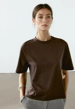 Massimo Dutti SHORT SLEEVE WITH TOPSTITCHING DETAIL - Basic T-shirt - Dark Brown