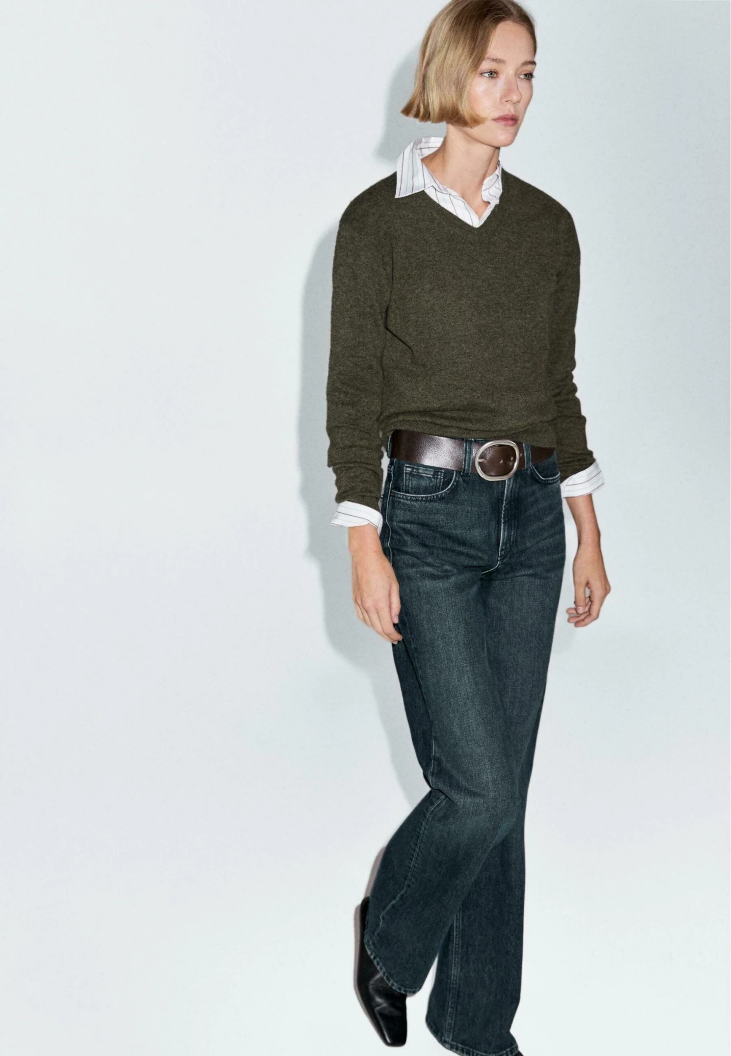 Massimo Dutti V-NECK - Jumper - Green 7 Massimo Dutti V-NECK - Jumper - Green - Image 5