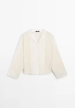 Massimo Dutti GARMENT WITH FABRIC DETAIL - Button-down Blouse - Beige -Massimo Dutti Shop a045c75d10d144c89b23273ef9721126