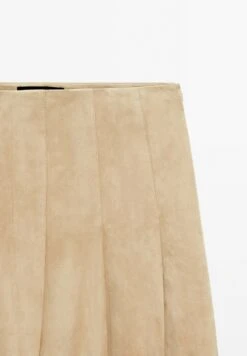 Massimo Dutti LONG PLEATED SUEDE FINISH - Leather Skirt - Beige -Massimo Dutti Shop a0adcfa7ad784a338de435978e6a708b