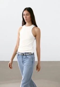 Massimo Dutti RIBBED HALTER - Basic T-shirt - White