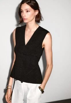 Massimo Dutti BUTTONED V-NECK - Waistcoat - Black