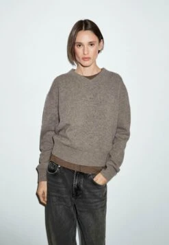 Massimo Dutti V-NECK KNIT - Jumper - Light Brown