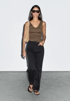 Massimo Dutti MID-WAIST STRAIGHT-LEG - Trousers - Dark Blue