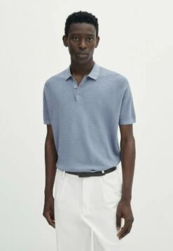 Massimo Dutti Textured Short Sleeve - Polo Shirt - Blue/Black Denim