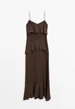 Massimo Dutti LONG V-NECK RUFFLED - Maxi Dress - Mottled Dark Brown -Massimo Dutti Shop a349e4cbdd5346979d5f06e92bb0b8ae
