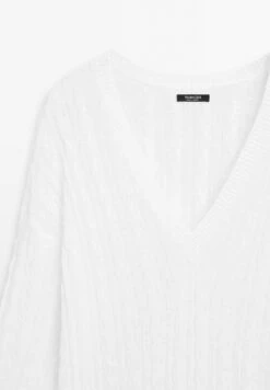 Massimo Dutti WIDE V-NECK OPEN-KNIT - Jumper - White -Massimo Dutti Shop a361a00db7134c799d93555acd7c5546
