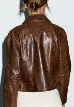 Massimo Dutti SHORT - Leather Jacket - Brown -Massimo Dutti Shop a38b1fb0e1824885bf8ee16b65d5138c