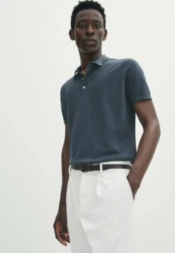 Massimo Dutti Textured Short Sleeve - Polo Shirt - Mottled Dark Blue