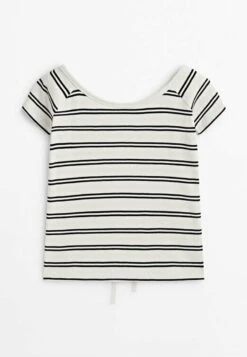Massimo Dutti Striped With Neckline - Print T-Shirt - Beige -Massimo Dutti Shop a484e02b0f584221b7f2483b935a49d3