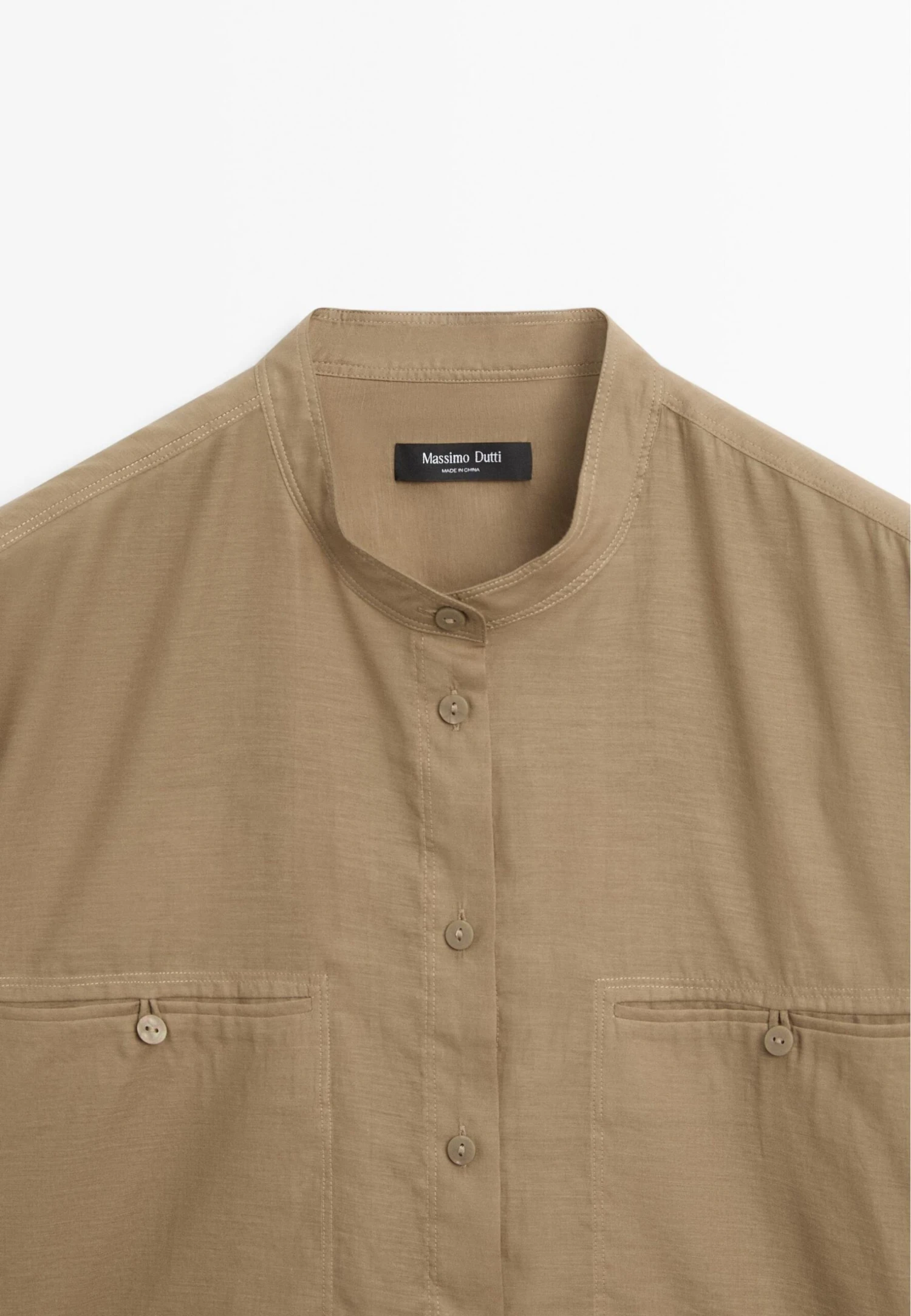 Massimo Dutti LONG GARMENT WITH STAND COLLAR - Button-down Blouse - Khaki 12 Massimo Dutti LONG GARMENT WITH STAND COLLAR - Button-down Blouse - Khaki - Image 10