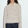 Massimo Dutti LONG SLEEVED STRIPED - Polo Shirt - Beige