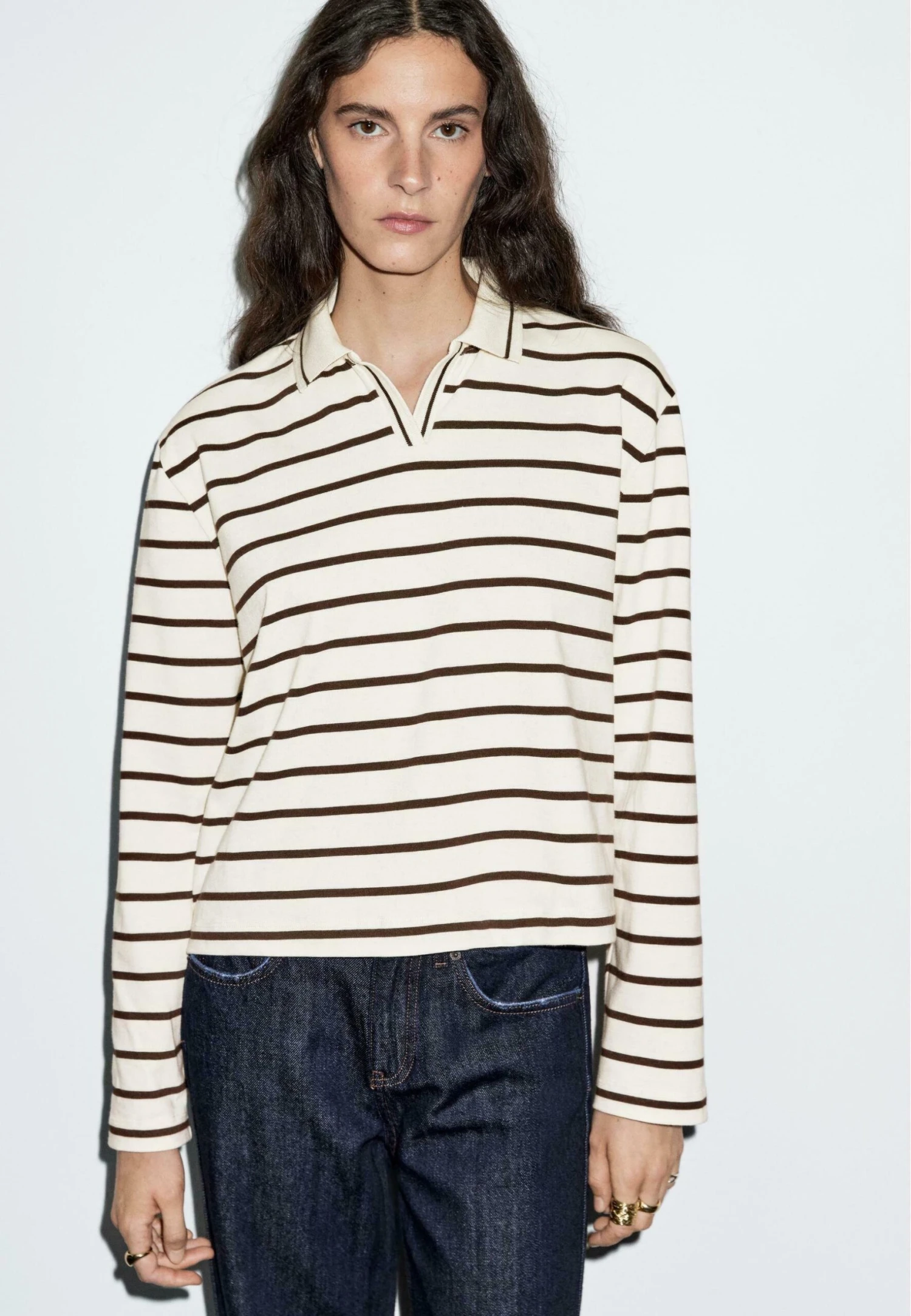 Massimo Dutti LONG SLEEVED STRIPED - Polo Shirt - Beige 3 Massimo Dutti LONG SLEEVED STRIPED - Polo Shirt - Beige