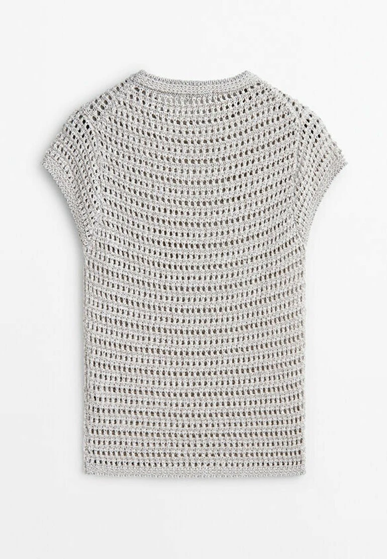 Massimo Dutti Shimmery Thread Open - Basic T-Shirt - Grey 8 Massimo Dutti Shimmery Thread Open - Basic T-Shirt - Grey - Image 6