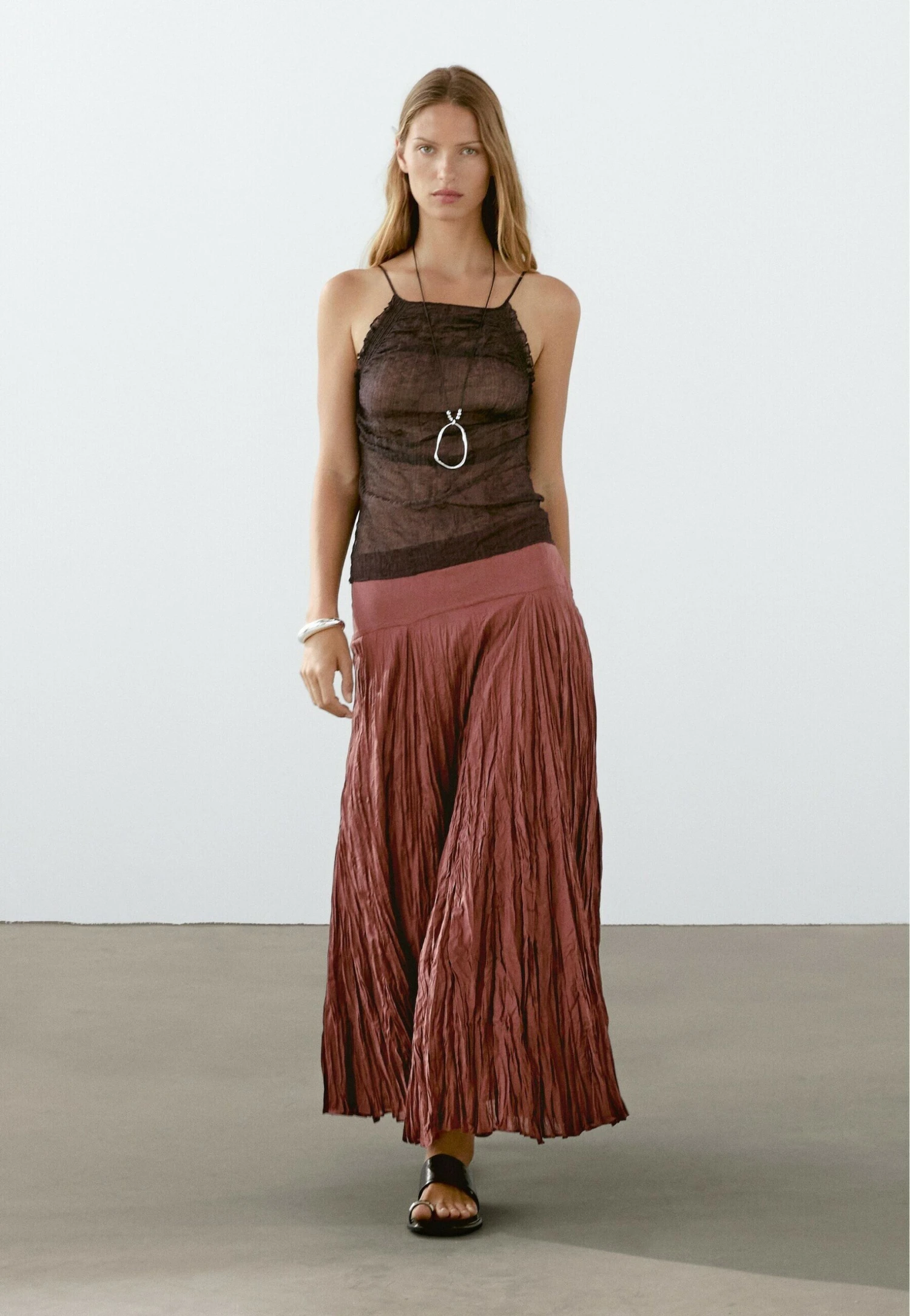 Massimo Dutti LONG PLEATED - Pleated Skirt - Dark Red 4 Massimo Dutti LONG PLEATED - Pleated Skirt - Dark Red - Image 2