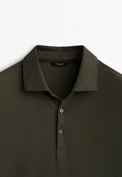 Massimo Dutti Short Sleeve Diagonal Micro - Polo Shirt - Khaki -Massimo Dutti Shop a580e2e0922541839ed223ea174e4f11
