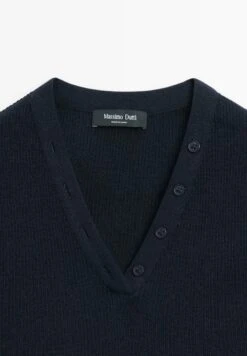 Massimo Dutti V-NECK RIBBED WITH COLLAR DETAIL - Top - Dark Blue -Massimo Dutti Shop a5a0f211d98247e8b7c07880813f91ea