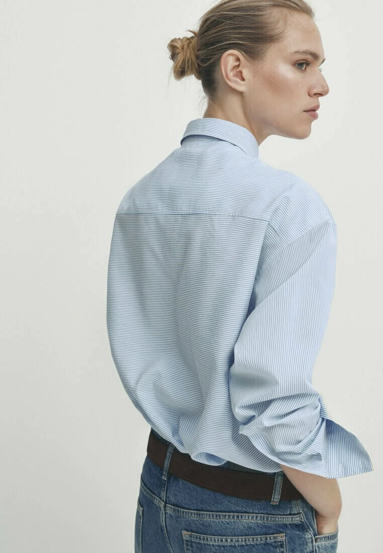 Massimo Dutti Striped With Chest Detailing - Button-Down Blouse - Light Blue 4 Massimo Dutti Striped With Chest Detailing - Button-Down Blouse - Light Blue - Image 2